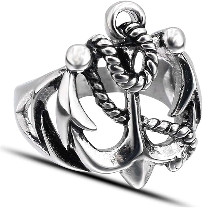 brbam cool 不锈钢船锚维京戒指朋克风格水手珠宝男式戒指配饰系列